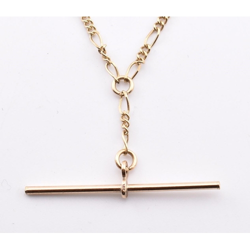 181 - A hallmarked 9ct gold T-bar necklace and bracelet suite. The jewellery to include a hallmarked 9ct y... 