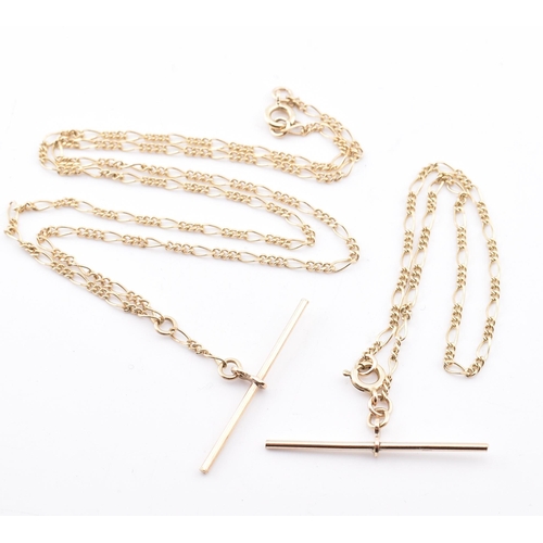 181 - A hallmarked 9ct gold T-bar necklace and bracelet suite. The jewellery to include a hallmarked 9ct y... 