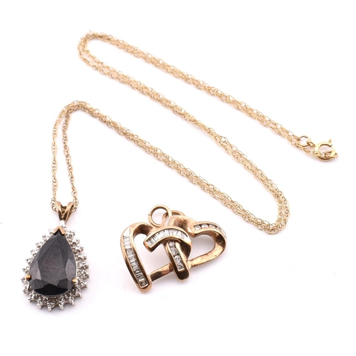 184 - A hallmarked 9ct gold sapphire and diamond pendant necklace and a diamond necklace pendant. The lot ... 