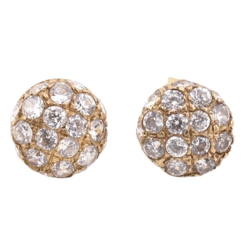 185 - A pair of hallmarked 9ct gold and CZ cluster stud earrings. The 9ct yellow gold stud earrings set a ... 