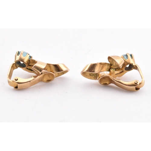 188 - A pair of 9ct gold, zircon and pearl earrings. The 9ct yellow gold clip earrings having a claw set r... 