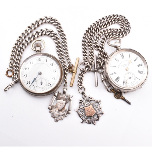 202 - An early 20th century 935 silver pocket watch together with a metal pocket watch with two silver wat... 