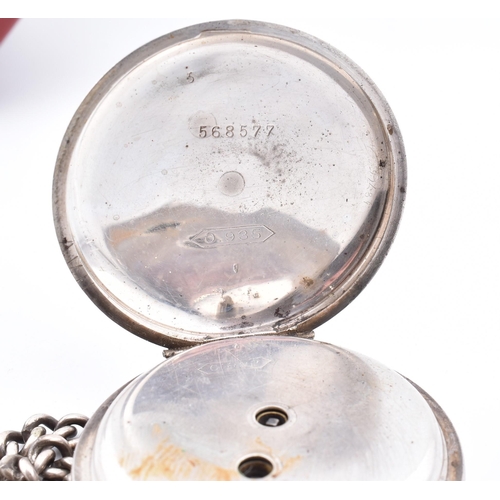 202 - An early 20th century 935 silver pocket watch together with a metal pocket watch with two silver wat... 