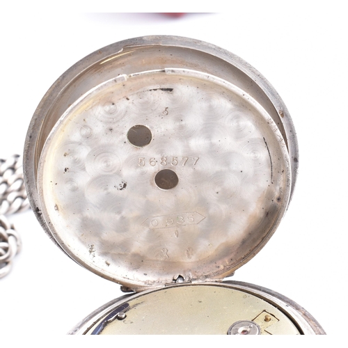 202 - An early 20th century 935 silver pocket watch together with a metal pocket watch with two silver wat... 