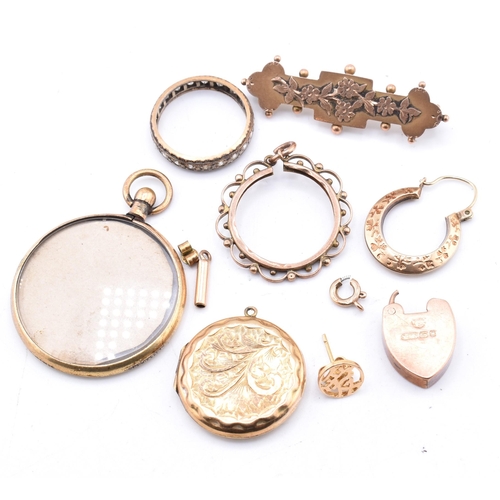 207 - A collection of gold jewellery fragments AF and rolled gold jewellery. The lot to include a Victoria... 