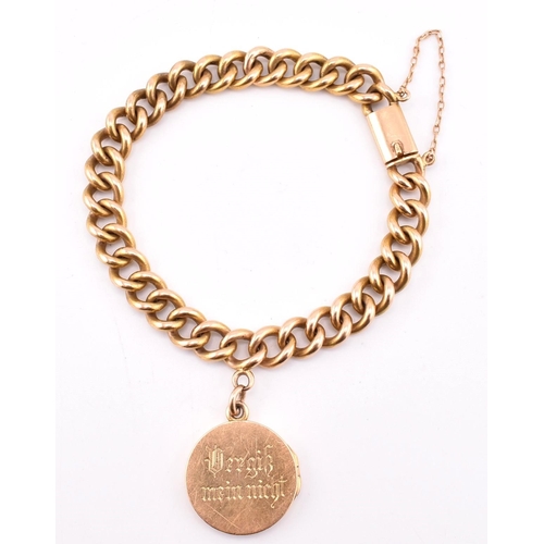 25 - An early 20th-century 18ct gold bracelet and engraved locket. The 18ct yellow gold curb link chain h... 