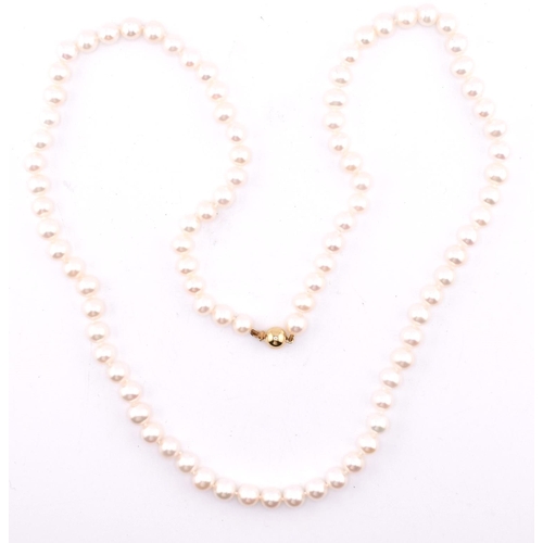 269 - A cultured pearl necklace and earrings. The single strand necklace strung with cultured pearls to a ... 