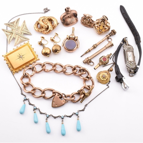 289 - Assorted jewellery and accessories AF. The lot to include a pair of 9ct gold pendant earrings, marke... 