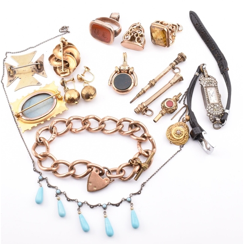 289 - Assorted jewellery and accessories AF. The lot to include a pair of 9ct gold pendant earrings, marke... 