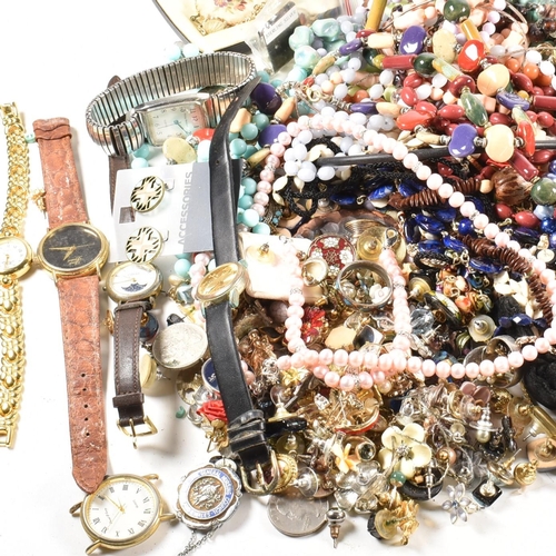 337 - A large quantity of costume jewellery and watches to include bead necklaces, bracelets, brooches. Th... 