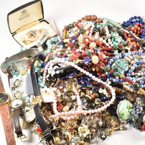 337 - A large quantity of costume jewellery and watches to include bead necklaces, bracelets, brooches. Th... 