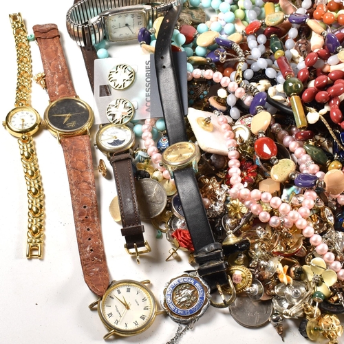 337 - A large quantity of costume jewellery and watches to include bead necklaces, bracelets, brooches. Th... 