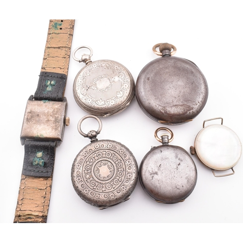 348 - Three silver watches and three others. The watches to include two silver pocket watches silver cased... 