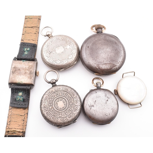 348 - Three silver watches and three others. The watches to include two silver pocket watches silver cased... 