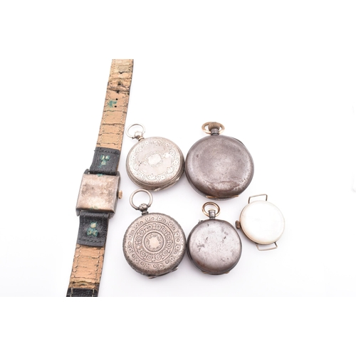 348 - Three silver watches and three others. The watches to include two silver pocket watches silver cased... 