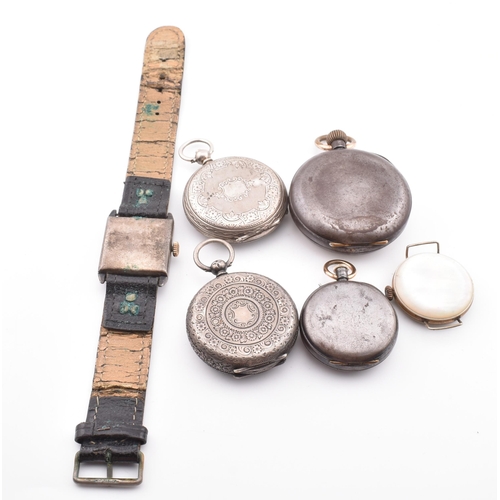 348 - Three silver watches and three others. The watches to include two silver pocket watches silver cased... 