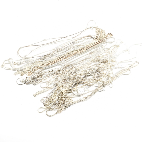 359 - A quantity of 925 silver and white metal chain necklaces. The necklaces being part hallmarked, other... 