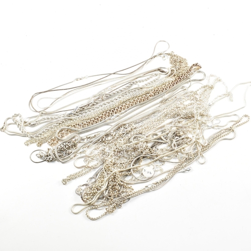 359 - A quantity of 925 silver and white metal chain necklaces. The necklaces being part hallmarked, other... 