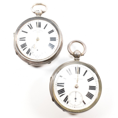 382 - A Victorian and an Edwardian hallmarked silver open faced pocket watch by Harris Stone of Leeds. Bot... 