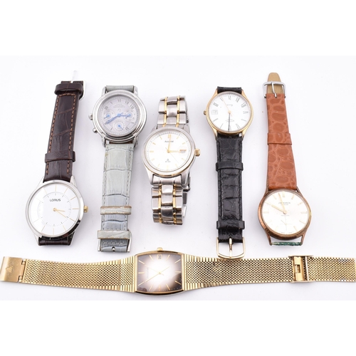 387 - Six assorted wristwatches. The watches to include Rotary, Accurist, Claude Valentini, J W Benson, Lo... 