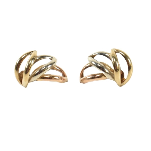 402 - A pair of hallmarked 9ct tri-colour gold wreath earrings. The stud earrings having a laurel wreath d... 