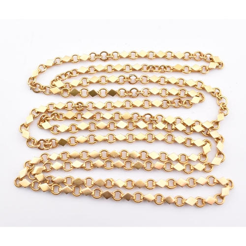 413 - A gold fancy chain link necklace. The necklace is formed with chain and diamond lozenge links. Un ma... 