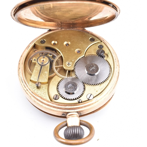 54 - 14ct gold Omega open face pocket watch. The watch having a white enamelled dial with Roman numerals ... 