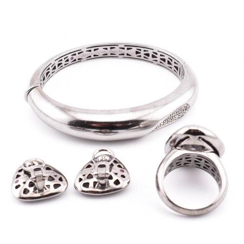 6 - A Roberto Coin Capri plus 925 silver and diamond set bangle, ring and earring suite. The jewellery t... 