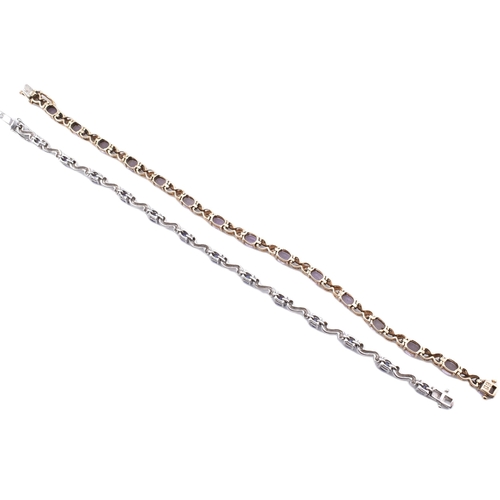 95 - Two 9ct gold and gem set line bracelets. The lot to include a 9ct yellow gold and amethyst line brac... 