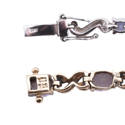 95 - Two 9ct gold and gem set line bracelets. The lot to include a 9ct yellow gold and amethyst line brac... 