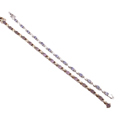 95 - Two 9ct gold and gem set line bracelets. The lot to include a 9ct yellow gold and amethyst line brac... 