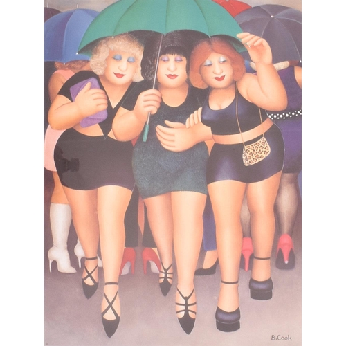 128 - After Beryl Cook (British 1926-2008) - 'Clubbing In The Rain' - a signed limited edition coloured pr... 