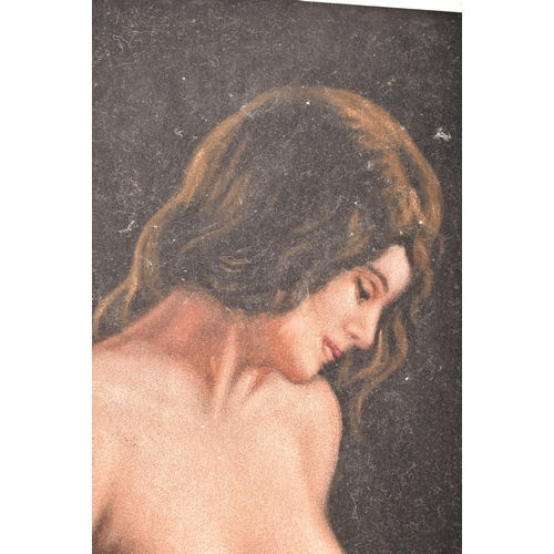 137 - A 20th century continental school portrait of a female nude velvet fabric painting. The artwork feat... 