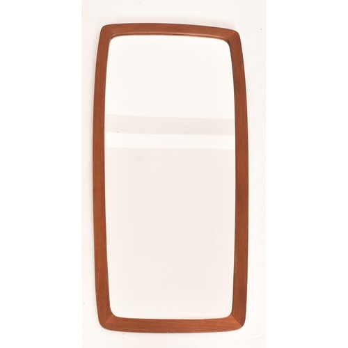 154 - A retro mid century Danish atomic teak framed hanging mirror. The mirror of rectangular form having ... 