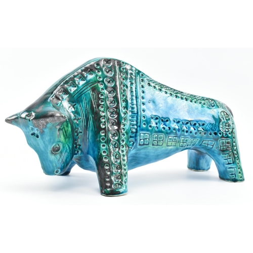 163 - Jema, Holland - a vintage mid century Bitossi manner ceramic bull figurine. The bull in blue colourw... 
