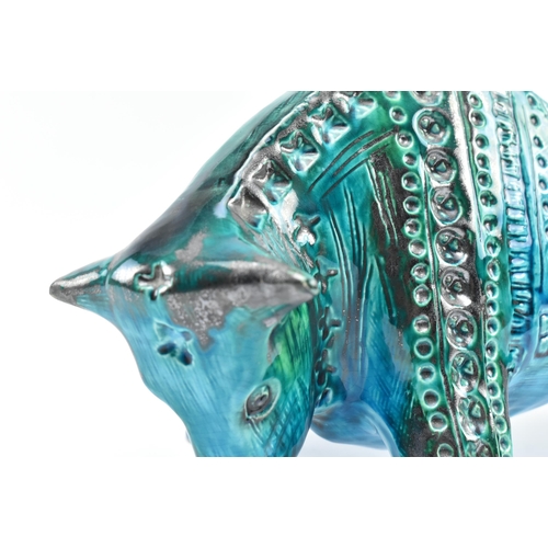 163 - Jema, Holland - a vintage mid century Bitossi manner ceramic bull figurine. The bull in blue colourw... 