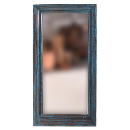 165 - A large shabby chic bespoke vintage painted wooden wall hanging mirror. The mirror having a canted f... 
