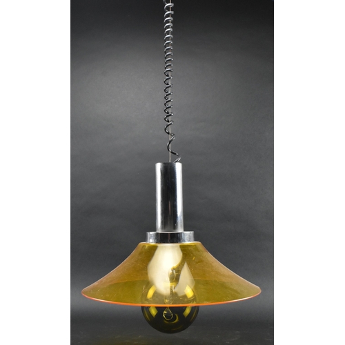 179 - An Italian vintage mid 20th century circa 1970s orange perspex & chrome rise & fall ceiling ... 