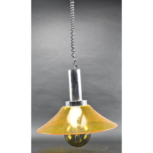 179 - An Italian vintage mid 20th century circa 1970s orange perspex & chrome rise & fall ceiling ... 