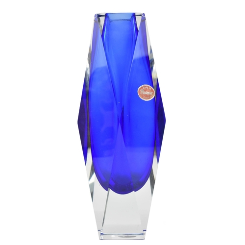 2 - Murano Mandruzzato - a retro mid 20th century 1960s Italian studio art blue glass vase. The vase hva... 