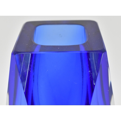 2 - Murano Mandruzzato - a retro mid 20th century 1960s Italian studio art blue glass vase. The vase hva... 