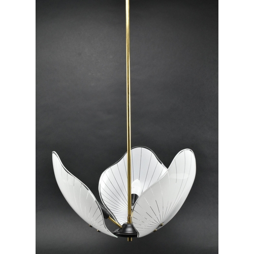 23 - An Italian retro mid 20th century circa 1950s glass & metal pendant ceiling light. The chandelie... 