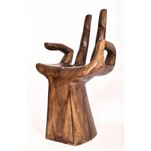 6 - A vintage 20th century carved decorative hardwood occasional side chair / seat in the shape of hand.... 