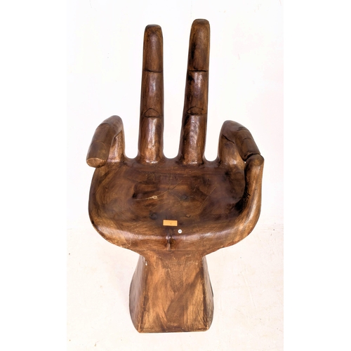 6 - A vintage 20th century carved decorative hardwood occasional side chair / seat in the shape of hand.... 