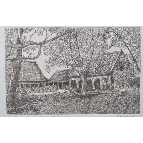 363 - Three late 20th century black and white etchings. Comprised of 1998 'Margarets Buildings' by Andrew ... 