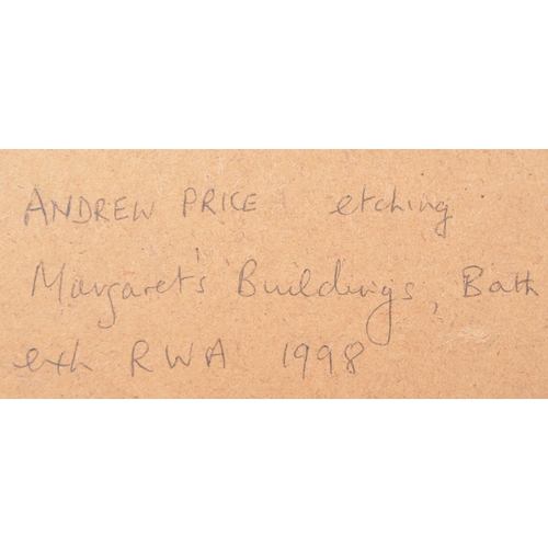 363 - Three late 20th century black and white etchings. Comprised of 1998 'Margarets Buildings' by Andrew ... 