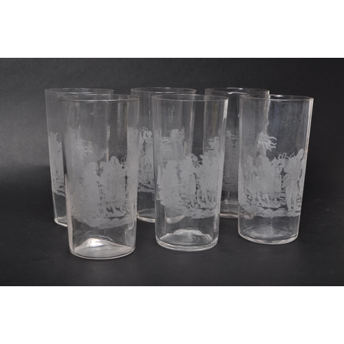 366 - Collection of French early 20th century glass pieces comprised of six acid etched drinking tumbler g... 