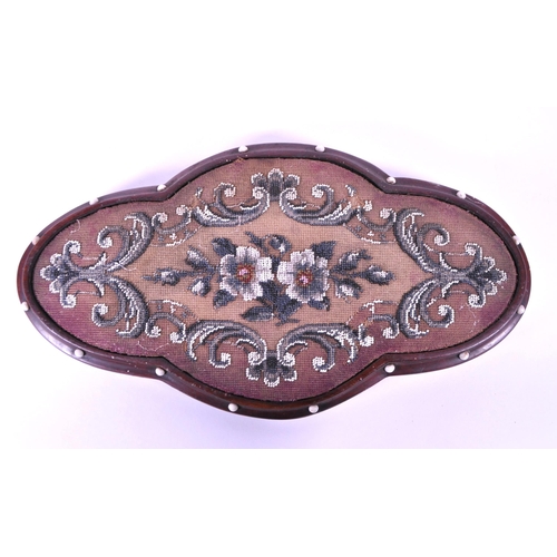 211 - Victorian 19th century mahogany framed beadwork wall hanging / table top piece with four ceramic bun... 