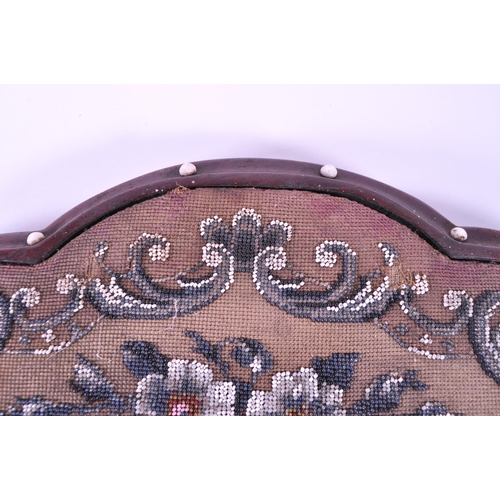 211 - Victorian 19th century mahogany framed beadwork wall hanging / table top piece with four ceramic bun... 