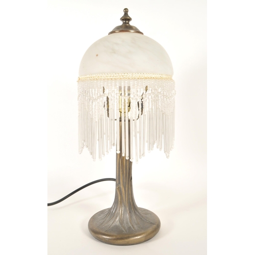 216 - Late 20th century boudoir style lamp shade with art nouveau style base. Frosted mottled glass spheri... 